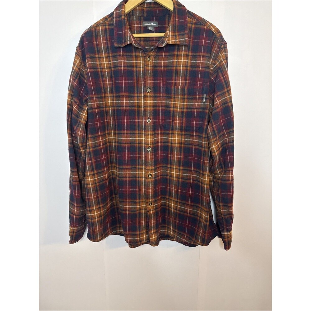 Eddie Bauer Mens Flannel Shirt XL Multicolored Plaid Cotton Cabincore Work Fall
